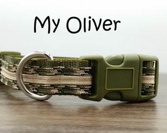 Olive Green Camo Dog Collar: Adjustable Puppy Collar, Quick Release
