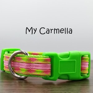 Quick Release Female Dog Collar, Neon Green & Pink New Puppy Collar, Adjustable Paracord Dog Collar, Pretty Dog Collar for Girl, My Carmella