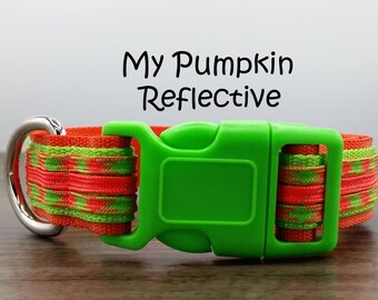 Reflective Dog Collar: Neon Orange & Green, Quick Release, 1-Inch Wide