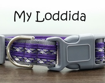Purple & Gray Dog Collar: 1-Inch Wide Quick Release Buckle