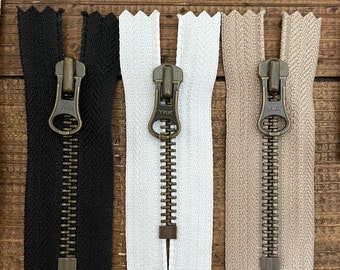 YKK antique Brass 5mm closed-end zipper, various lengths and colours