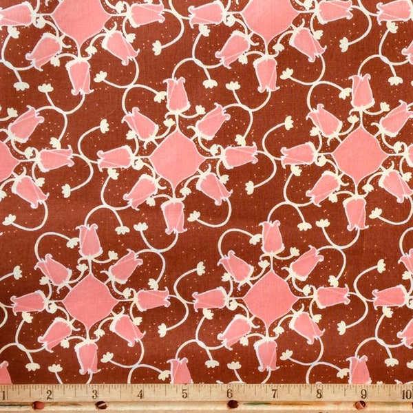 Tina Givens Fabric, Lilliput Fields, Tulip in col. Peach, Stylized Tulips in Brown & Pink, PWTG108