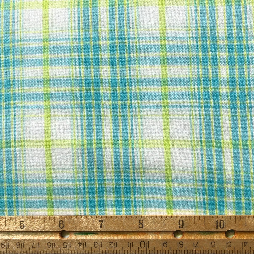 Brushed Cotton, Yarn Dyed, Plaid in Turquoise, White and Lime Green, Moda Fabrics, Wee Woven
