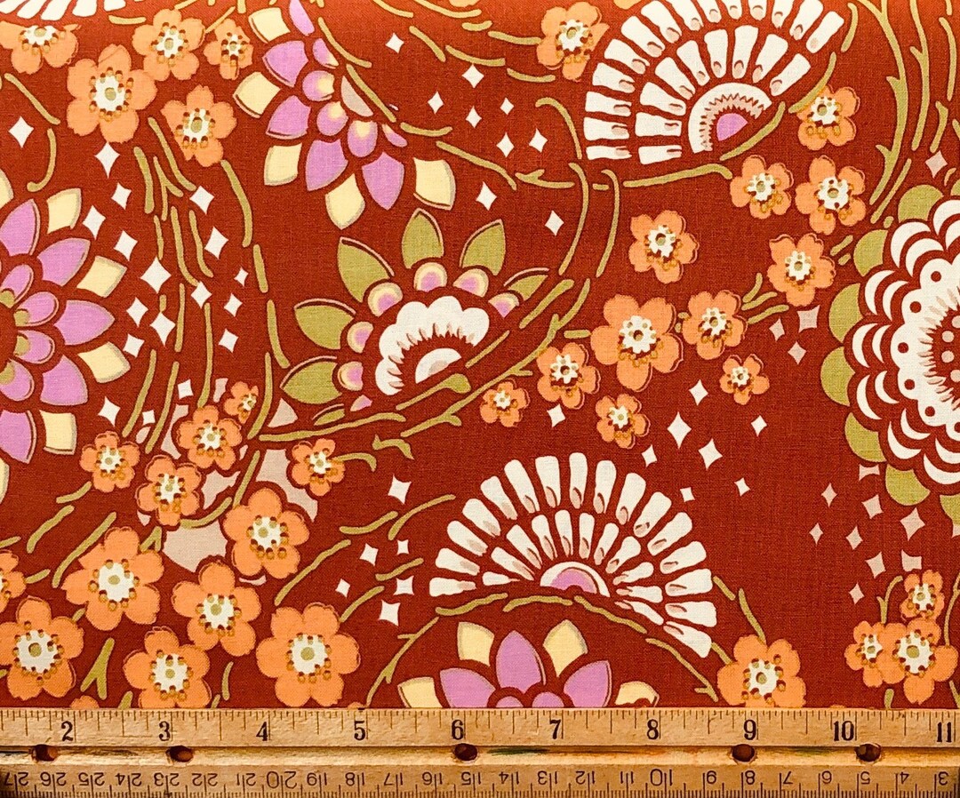 Amy Butler Fabric, Lotus Collection, Geisha Fans in Col. Clay, AB16