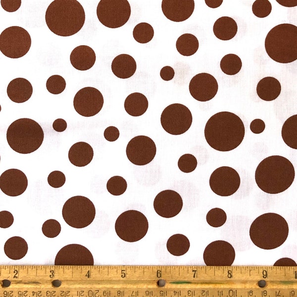 Michael Miller Fabric, Lolli Dot CX3295-CAPP-D, Brown dots on white background