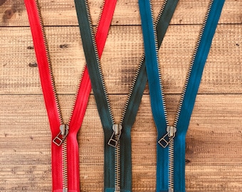 YKK #5 Open-ended One-way Separating zipper, 13-1/2 - 21-1/2 inch, red, green, teal; perfect for jackets, coats, cardigans