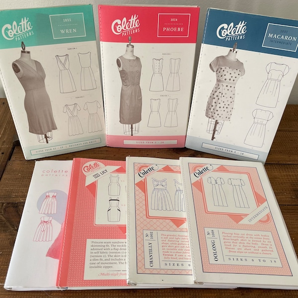Colette Dress Sewing Patterns, Uncut. Show signs of shelf life. Very good condition