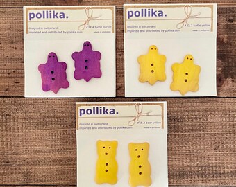 Pollika Wooden Animal Buttons in packages of two