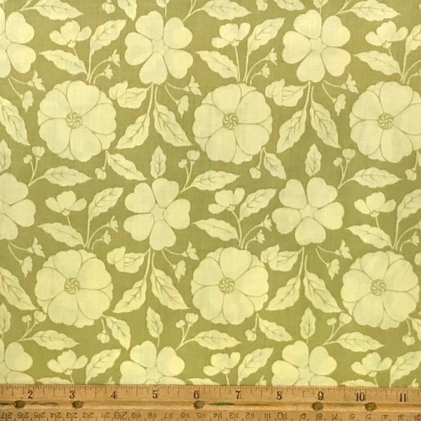 Prospect Park by Kitty Yoshida, #4513-47, Yellow floral motif on green background