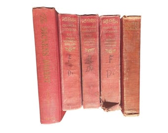 Charles dickens red hardcover book set of 5