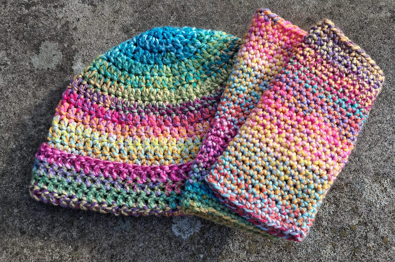 Handmade Pastel Crochet Beanie Wrist Warmers Set Pink Yellow Blue Hand Knit Finished this hat to match the wrist warmers I recently  main image 4