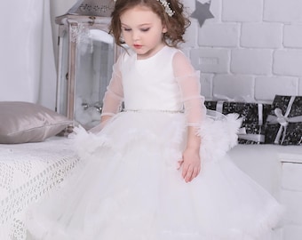 Flower Girl Dress, First B-day Ivory Girl Dress, Birthday Wedding Party, Lace Girl Dress, Comunion Dresses, Wedding Gown Bridesmaid Dress