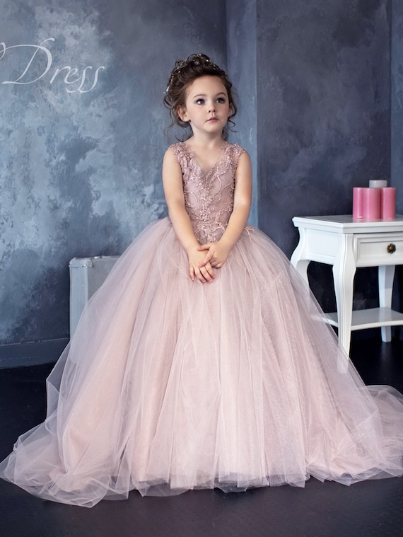 Blush and ivory flower girl dress sales