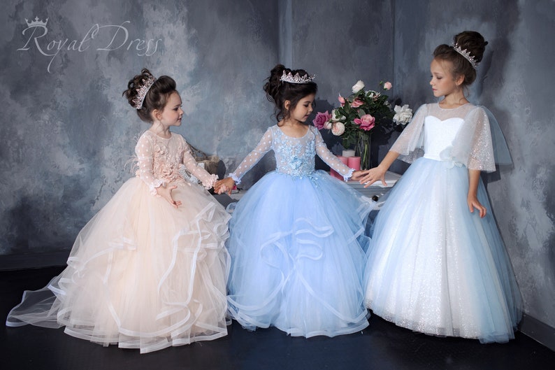 Ivory Glitter Flower Girl Dress Soft Blue Tulle Tutu Dress Etsy