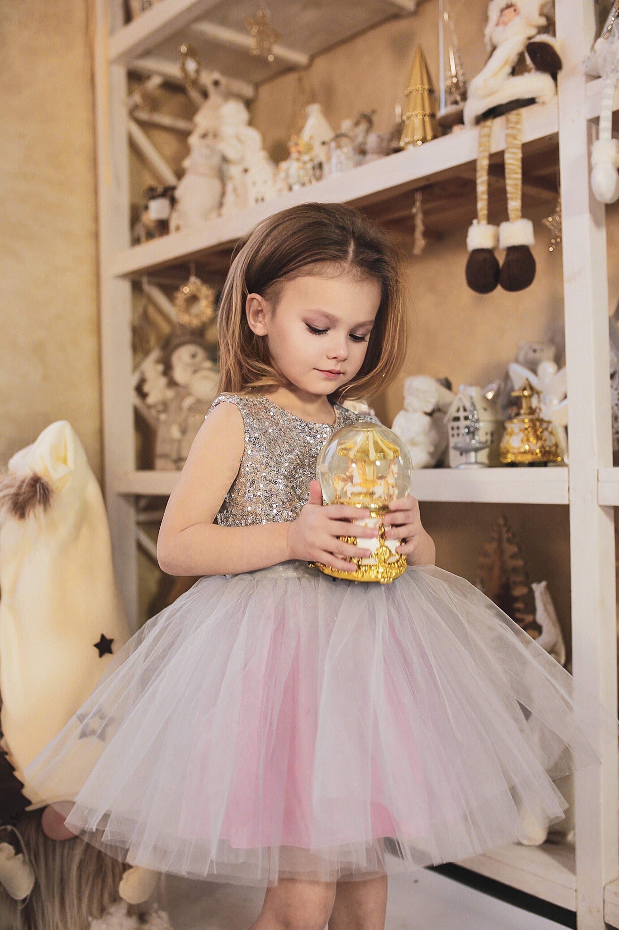 White/Silver Sequin Corset Flowegirl Tutu Dress