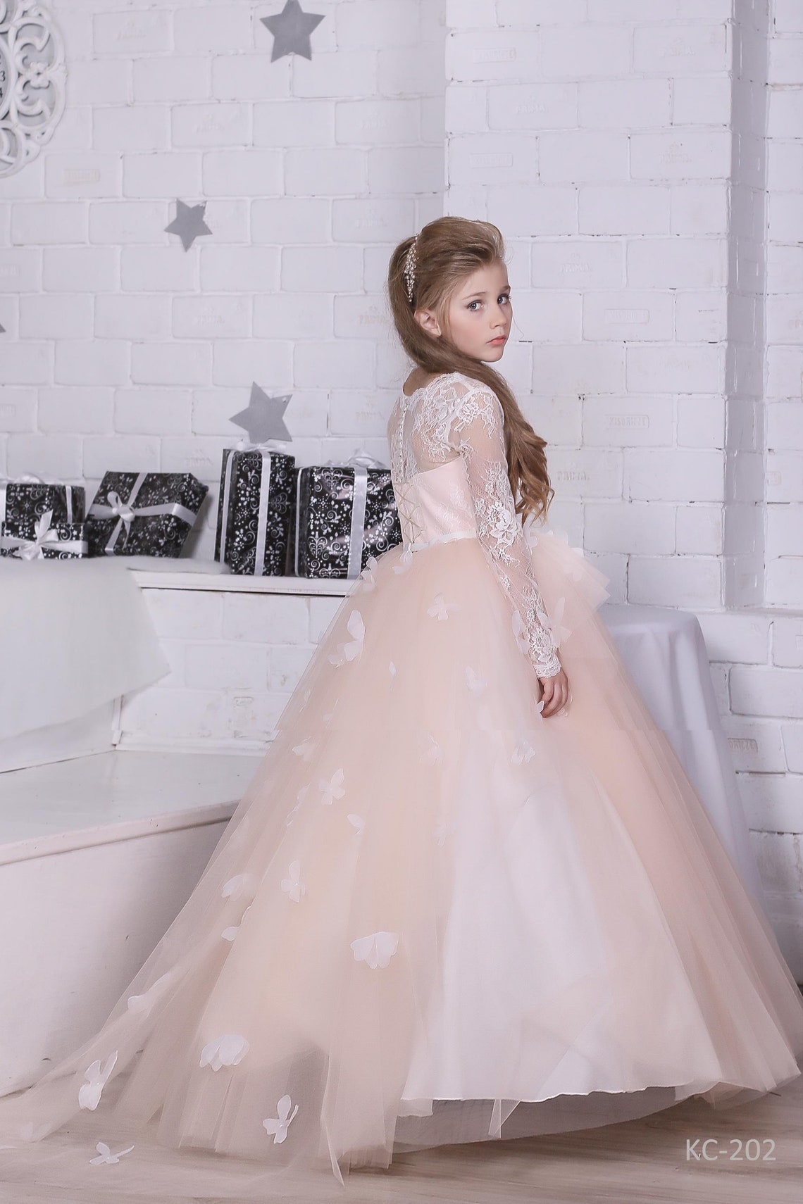 Butterfly Flower Girl Dressblush Girl Dress Birthday Wedding Etsy