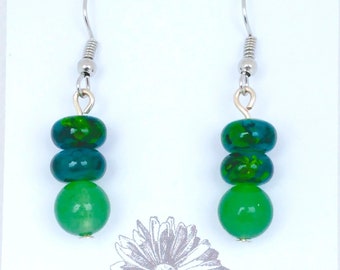 Blue green dangle earrings silver