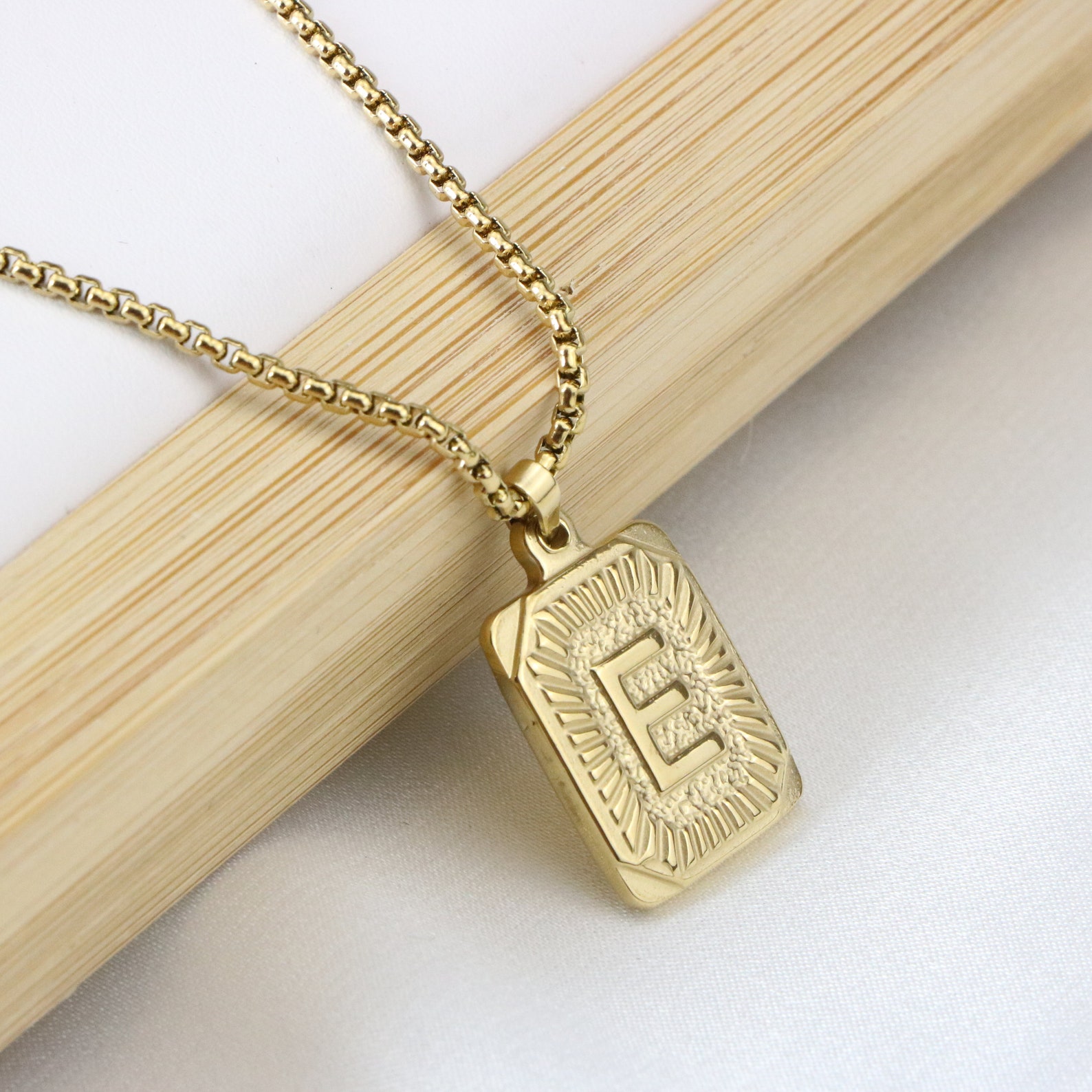 Joycuff 18K Real Gold Vintage Square Pendant Necklace Etsy