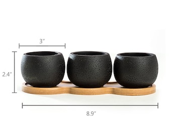 A Set of 3  Mini Cement 2.75 Inch Black Pots  Succulent Planters|