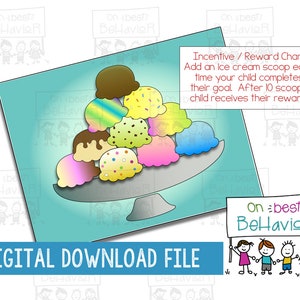 Reward Chart ice cream Kids Behavior Toddler Token Board incentive Autism Digital Download Printable daily responsibility girl potty cute