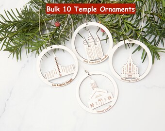 Set of 10 LDS Temple Wood Ornaments: Customizable Religious Gift