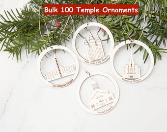 Set of 100 Wood LDS Temple Ornaments: Church Holiday Gifts