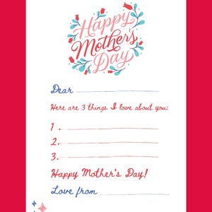 Carta imprimible para el Día de la Madre para niños: Plantilla para rellenar + Hoja de dibujo + Sobre – Descarga instantánea en PDF