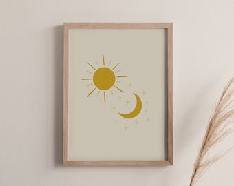 Sun and Moon Print | Instant Download | Minimalist Kids Room Wall Art | Simple Cute Wall Art