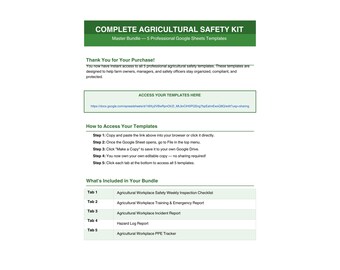 Agricultural Safety Kit | 5 Google Sheets Templates (Digital Download)