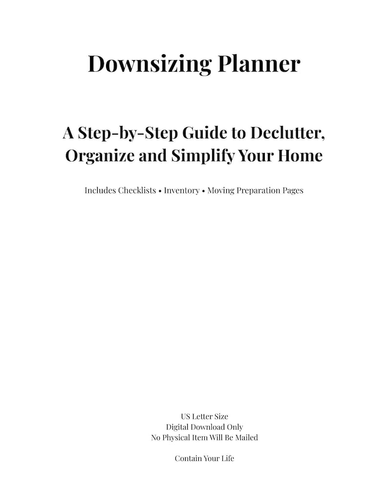 Downsizing Planner Printable Declutter Checklist Home Organization Moving Planner Life Simplification Workbook PDF image 2