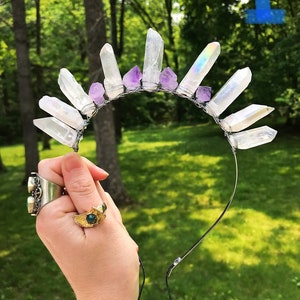 Festival Aura Quartz Amethyst Crystal Headband Crown