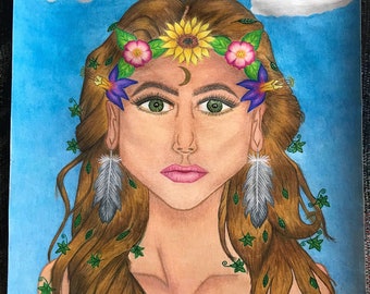PRINTS of Original Artwork Psychedelic Goddess Prisma Colored Pencil Drawing