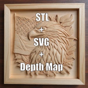 Eagle & American Flag 3D Model: CNC Router, Laser Engraving (STL, SVG, Depth Map Files)