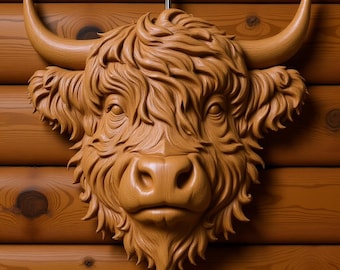 Highland Cow STL | 3 Digital 3D Relief Models for CNC Router Carving & 3D Printing