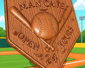 Baseball Sign STL File for CNC Router | 3D Carving Plaque or Wall Art Design