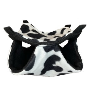 Cow print fleece small animal hanging hammocks for rats, hamsters, ferrets, sugar gliders, guinea pigs and more