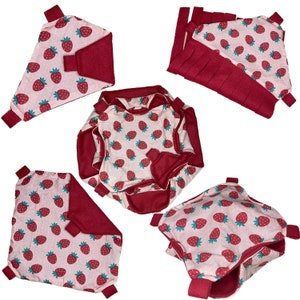 Small animal set of 5 hanging strawberry hammocks with soft inner red fleece for rats, hamsters, sugar gliders and more, 3 tier rat hammock