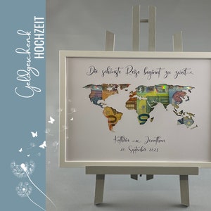 Hochzeitsgeschenk personalisiert Geldgeschenk Hochzeit WELTKARTE Trauung Vermählung 001