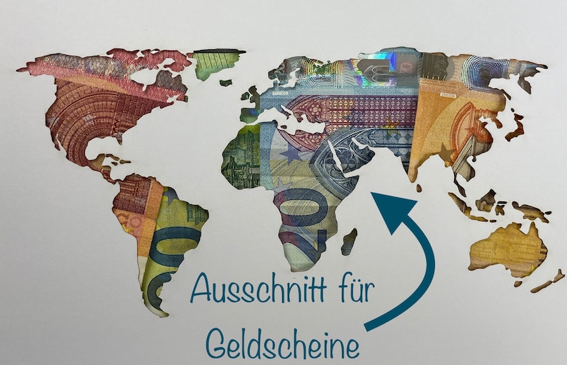 personalized money gift WORLD MAP Abitur school graduation 057 image 2