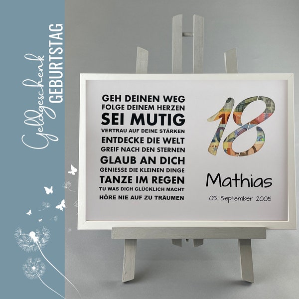 personalisiertes Geldgeschenk 18 Geburtstag  Motiv jede beliebige Zahl 039