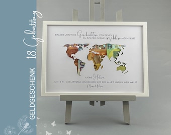 Gift of money WORLD MAP 18th birthday Adulthood 092-W