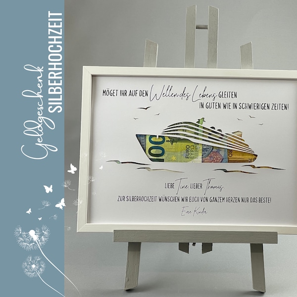 Geldgeschenk Hochzeit Schiff Kreuzfahrt goldene Hochzeit Silberhochzeit Rubinhochzeit personalisiert -106