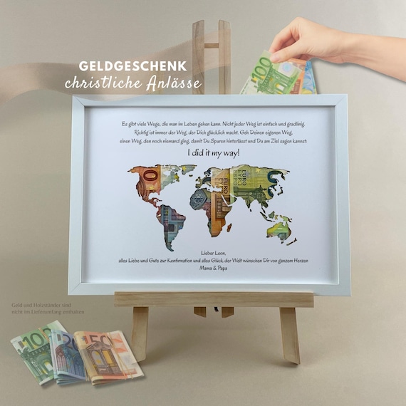 Konfirmationsgeschenk WELTKARTE personalisiertes Geldgeschenk Jugendweihe Konfirmation Firmung Lebenswende 034