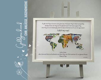 Confirmation gift WORLD MAP personalized money gift youth consecration confirmation confirmation change of life 030