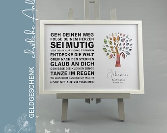Geldgeschenk Lebensbaum Konfirmation Kommunion Firmung Jugendweihe christliche Anlässe personalisierbar 035