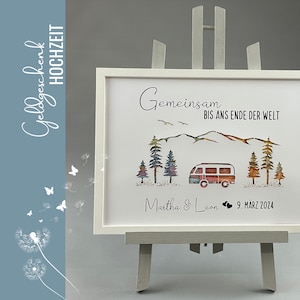 personalisiertes Geldgeschenk Bulli Wohnmobil Camping Hochzeit individuelles Hochzeitsgeschenk 011-4 Bild 1