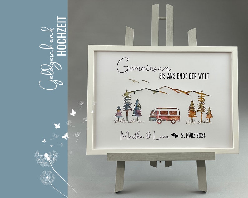 personalisiertes Geldgeschenk Bulli Wohnmobil Camping Hochzeit individuelles Hochzeitsgeschenk 011-4 Bild 1