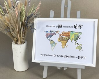 personalized money gift WORLD MAP Abitur school leaving certificate