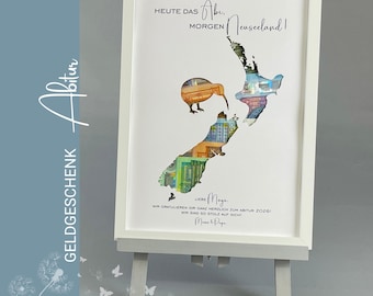 Geldgeschenk Neuseeland ABI 2026 Reise GAP YEAR Work and Travel personalisierbar 137