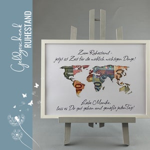 WORLD MAP personalized retirement gift cash gift retirement pension farewell colleague 014